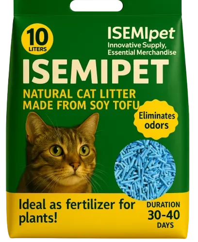Blue Flushable Tofu Cat Litter in Die-Cut Handle Flat Bottom Bag by ISEMIPET