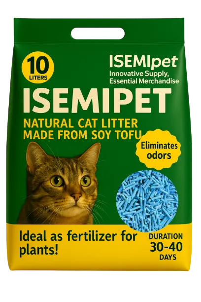 Blue Flushable Tofu Cat Litter in Die-Cut Handle Flat Bottom Bag by ISEMIPET