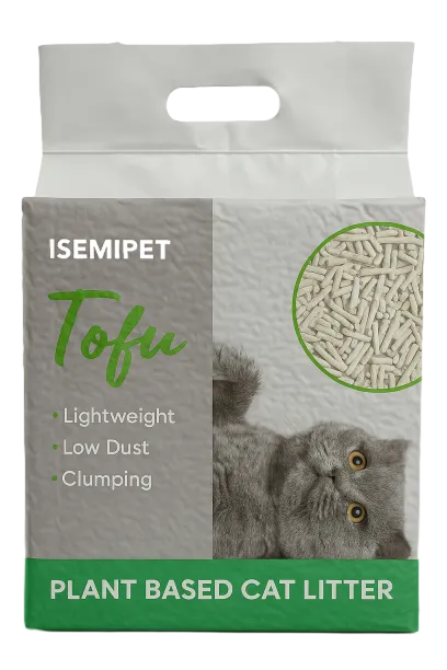 Ecofriendly Flushable Tofu Cat Litter in Diecut Handle Flat Bottom Bag by Isemipet Isemipet