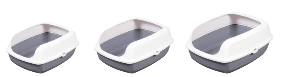 Trio Size Comparison of Minimalist Cat Toilets by ISEMIPET Side-by-side display of three different size cat litter boxes