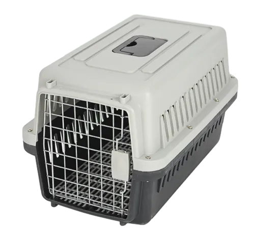 Single Portable Pet Carrier in Gray and Black with Front Iron Gate