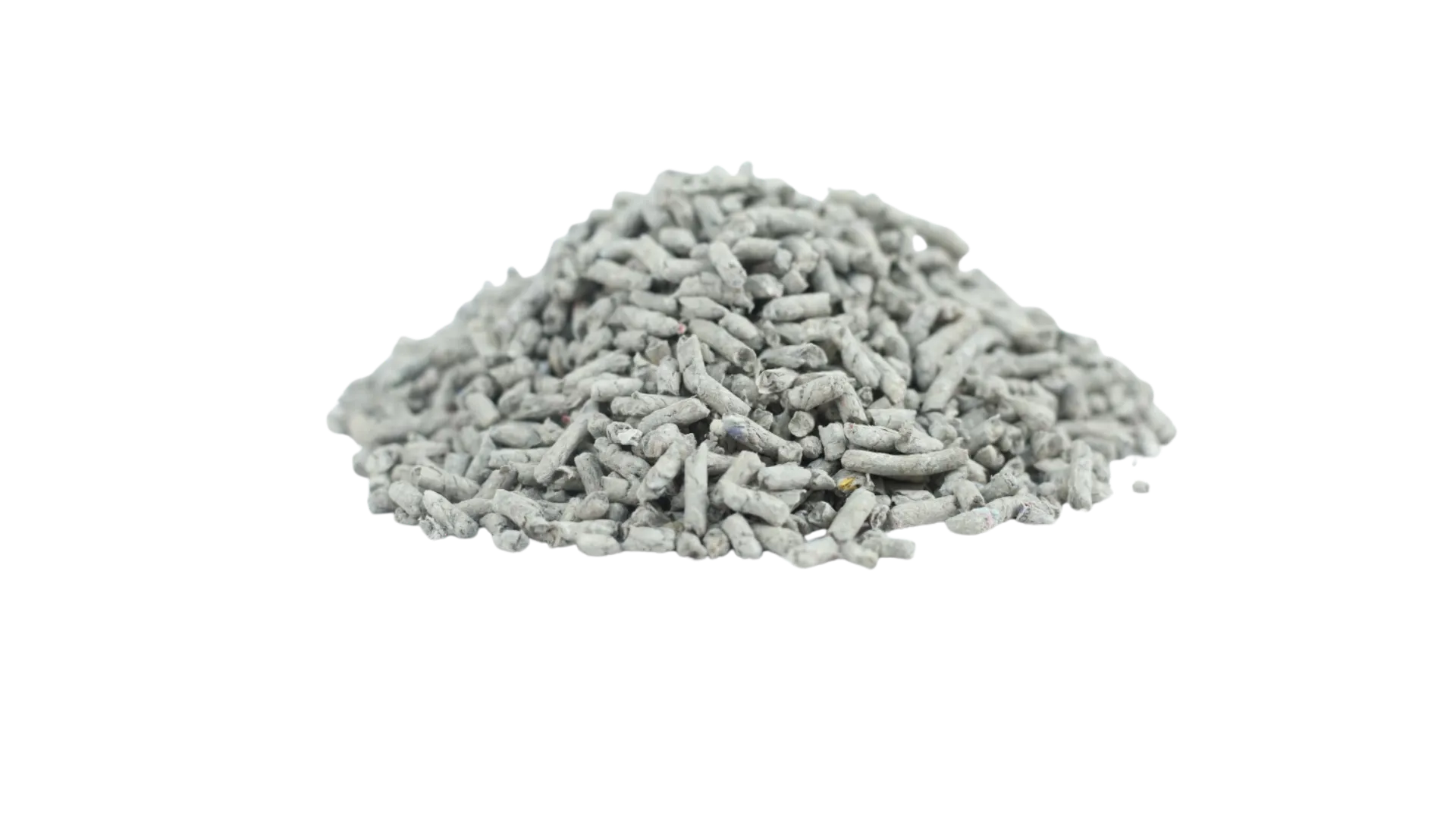 Pile of recycled newspaper cat litter pellets on black background