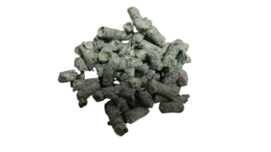 Cluster of recycled newspaper cat litter pellets