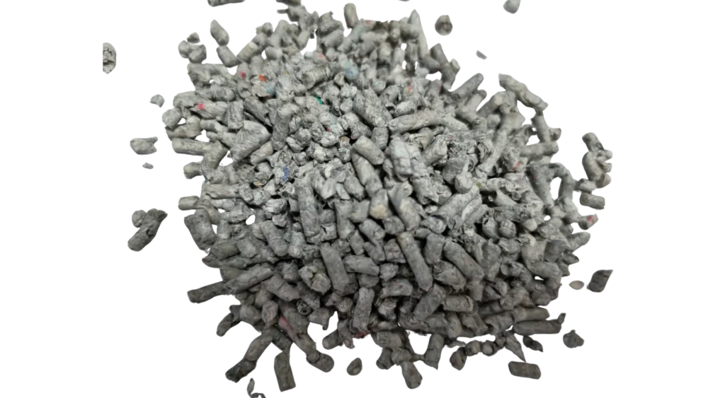 Macro shot of recycled newspaper cat litter pellets